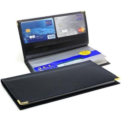 Портмоне для чековой книжки - Черная кожа - 2 отделения для карт - 19x11см