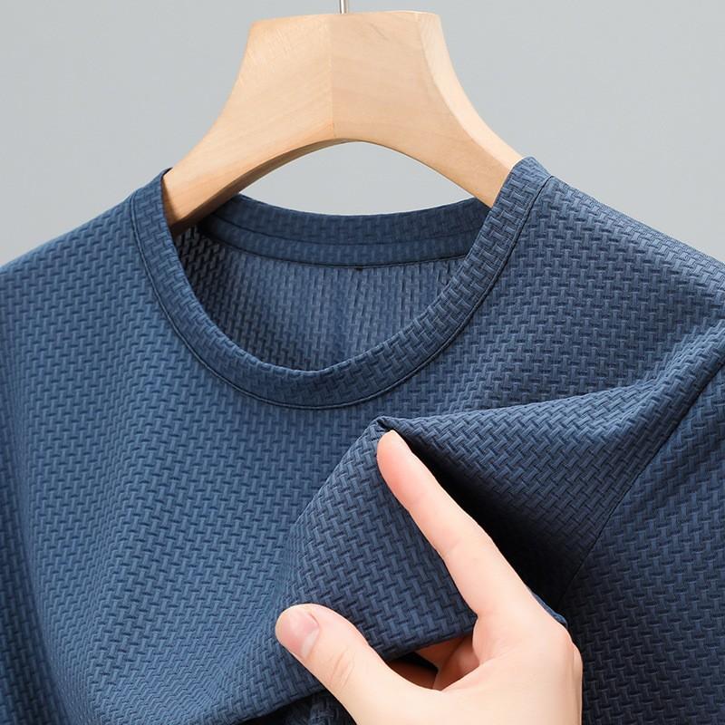 Мужская футболка с вафельным круглым вырезом и короткими рукавами, летний удобный топ