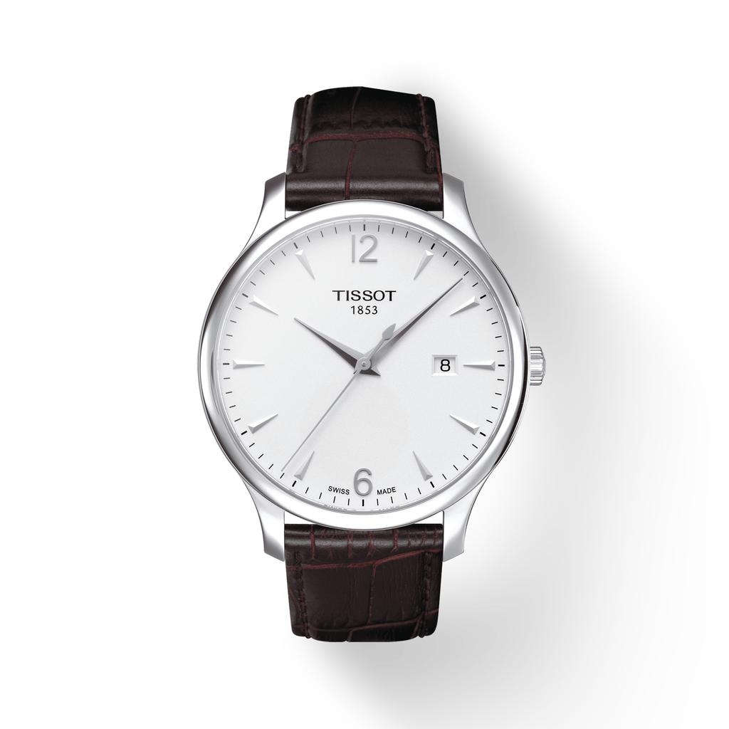 Tissot Мужские модные часы T063.610.16.037.00 с кожаным ремешком и серебристым циферблатом