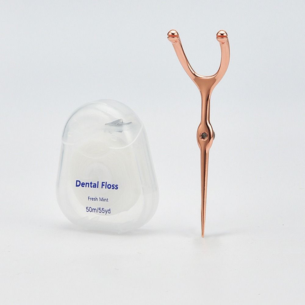 Reusable Stainless Steel Toothpick Set Handle Flossing Holder Simple 50M Tooth Flossing  Household
