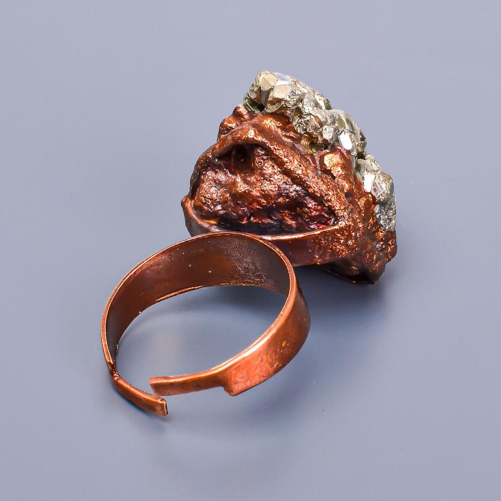 Распродажа ко Дню дружбы Пирит Друза Драгоценный камень Медь Заявление Вечность Обещание Кольцо V-12