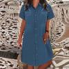 Women's Fashion Short Sleeve Pocket Solid Color Casual Denim Dress