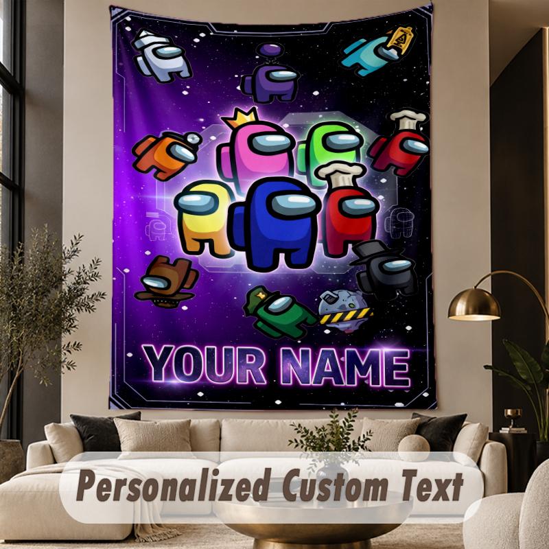 Custom Text Printed Tapestry Among Us Pattern Large Wall Hanging Indoor Room Decor