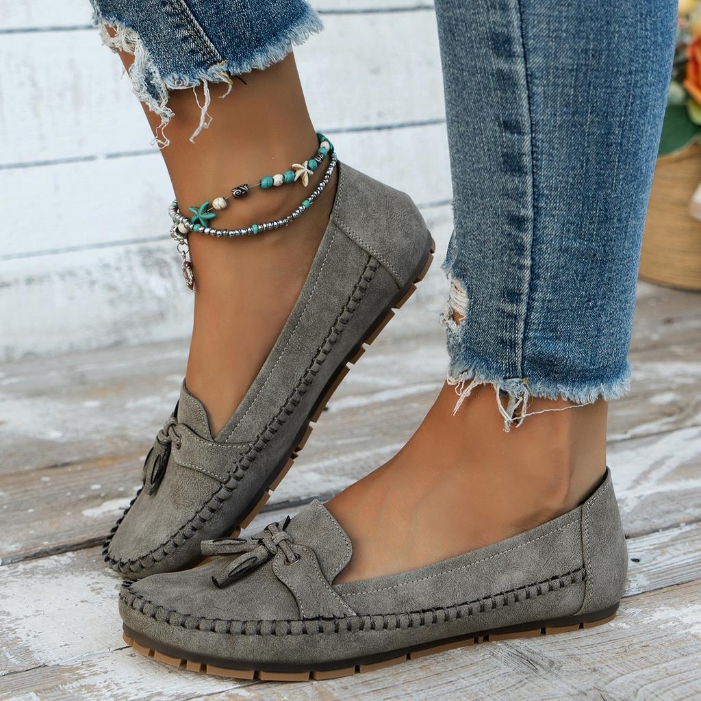 Модные женские балетки 2025 Женские кожаные туфли с круглым носком Балетки Лоферы Слипоны Мокасины Вулканизированная обувь Большой размер 236