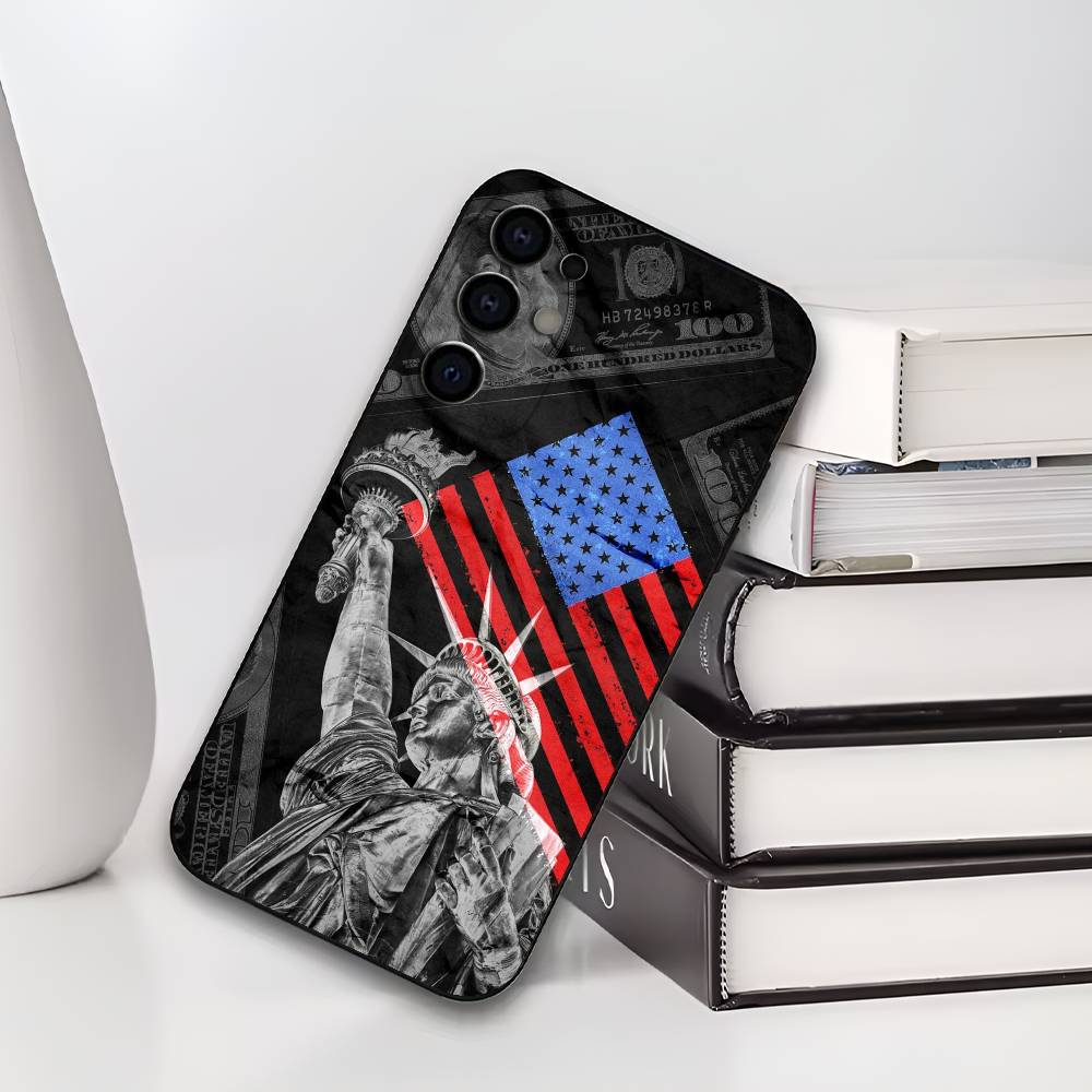 Флаг Америки S-Статуя L-Свободы Чехол для телефона USA для Samsung S25,S24,S21,S22,S23,S30,Ultra,S20,Plus, Мягкий Силиконовый Черный Чехол