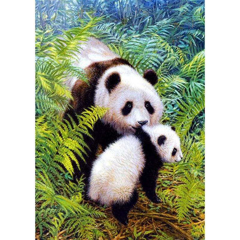 DIY 5D Алмазная вышивка Панда Алмазная картина Вышивка крестом Полный круглый дрель Горный хрусталь Подарок Настенное искусство Домашний декор