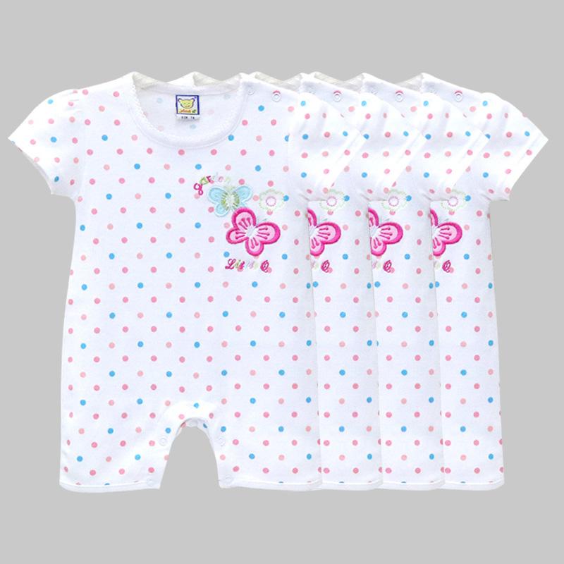 4 Pcs/lot Girls Baby Short Sleeve Romper Infant One Piece Clothing Summer Unisex Newborn Wave Point Clothes Kidswear