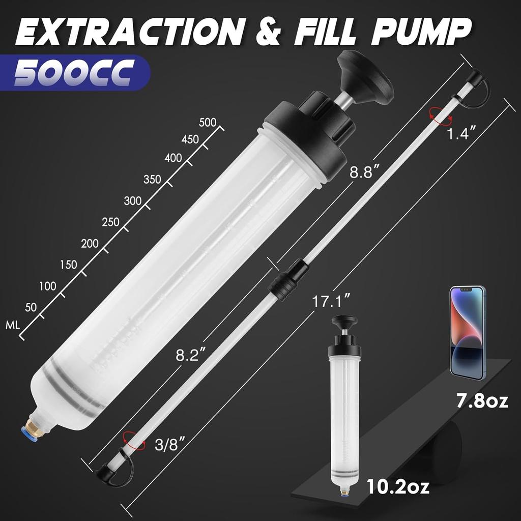 Car Oil Syringe Pump Syringe Liquid Extractor Pump Auto Oil Change Syringe with Hose 1500Ml Large Capacity for Brake Fluid