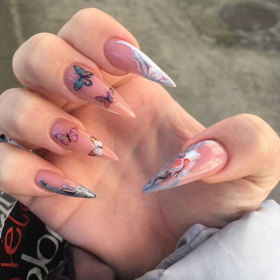 24Pcs Colorful Cat's Eye False Nails Art Rainbow Design Full Cover Nail Tips Simple Long Almond Fake Nails Oval Press on Nails