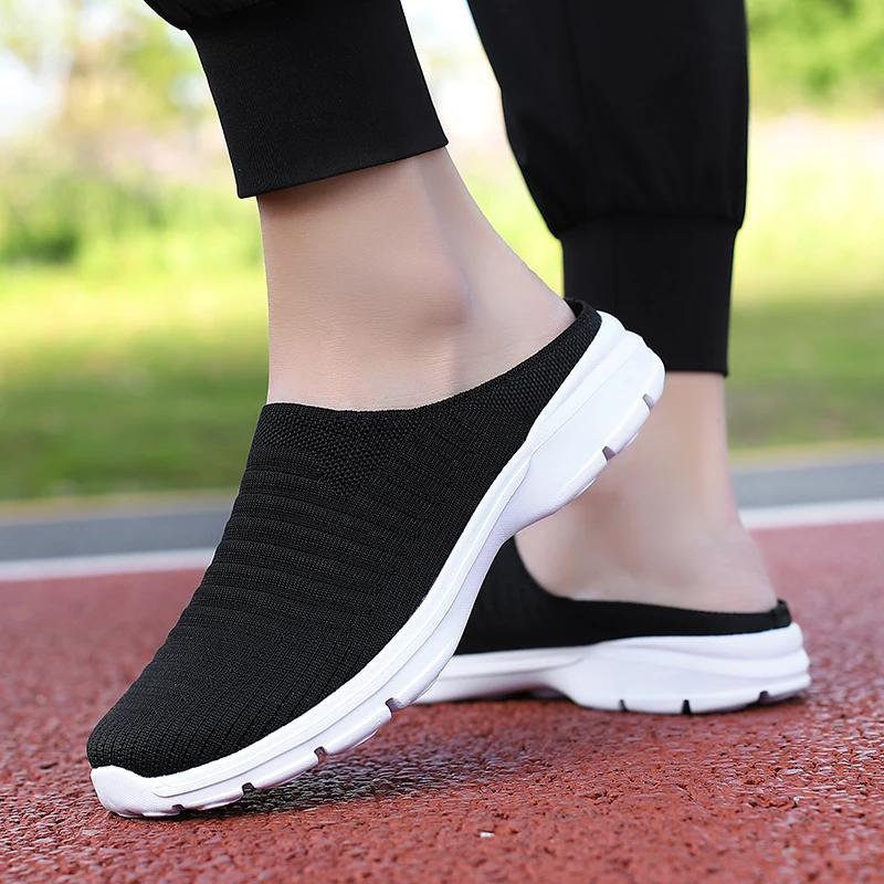 Мужская летняя сетчатая повседневная обувь, дышащие тапочки в пол-упаковки, мужские и женские туфли на плоской подошве, модная прогулочная обувь для отдыха на открытом воздухе, мужские роскошные сандалии