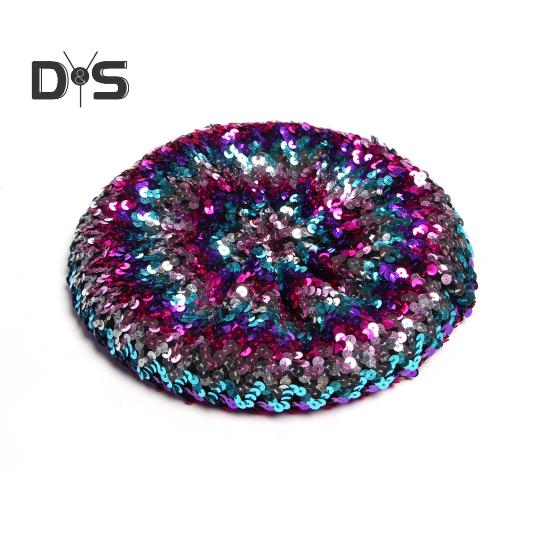 Sequin Beret for Women Sparkling Stage Effect No Brim Flat Top Solid Color Parties Performances Headwear Lady Cap