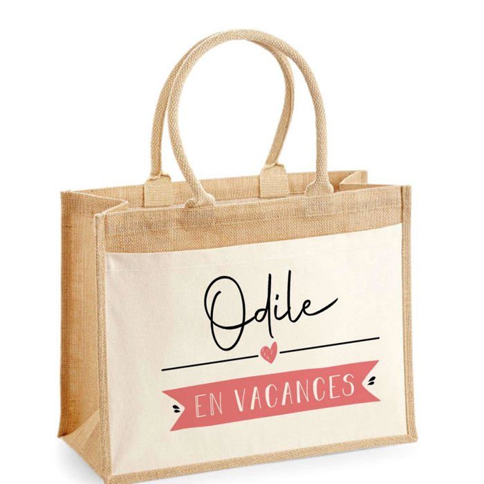 Sac de plage - PLANETEE - Jute avec poche Odile en Vacances - Coton - Multicolore - Grande contenance