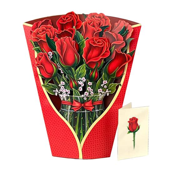 3D Цветочная композиция Открытка-раскладушка Роза/Георгин/Тюльпан/Гортензия/Гвоздика в натуральную величину Открытка-поздравление для Женщин Мамы Жены на День Рождения Юбилей
