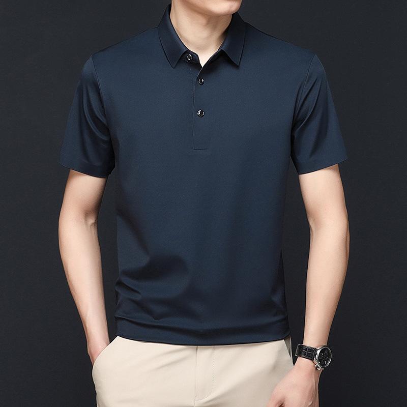 Летние мужские футболки, модные футболки с короткими рукавами, деловые повседневные футболки с лацканами для людей среднего и пожилого возраста