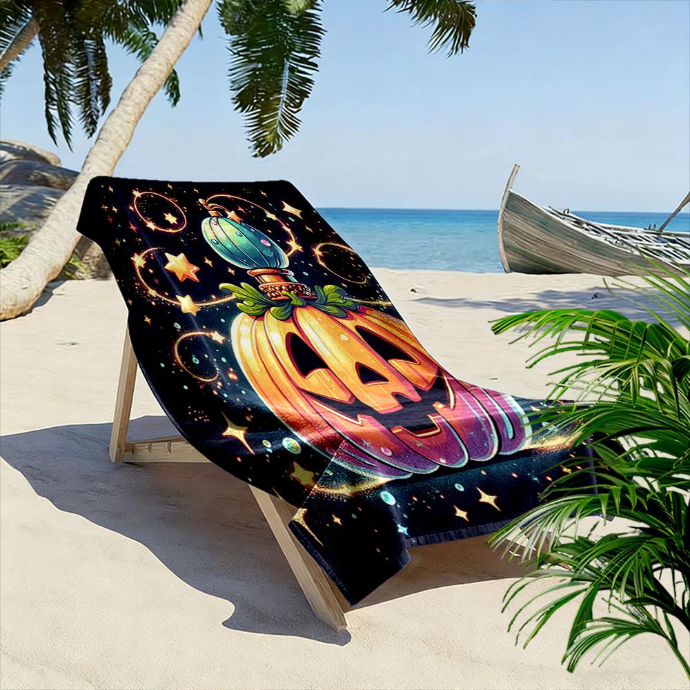 Glowing Pumpkin with Magical Swirls Patterned beach towel quick dry perfect for travel outdoor sports jogging the beach and swimming