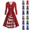 Женское повседневное и модное сексуальное платье с v-образным вырезом и длинными рукавами с рождественским принтом