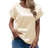 Летние реглан с коротким рукавом и круглым вырезом, розовые, черные, белые однотонные блузки, женские атласные топы