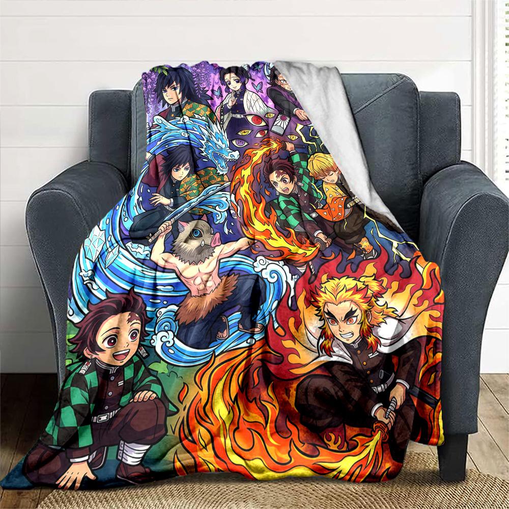 Demon Slayer Anime Print Flannel Blanket High Quality Warm Comfortable Cover for All Seasons Perfect for Gifts Home Decor