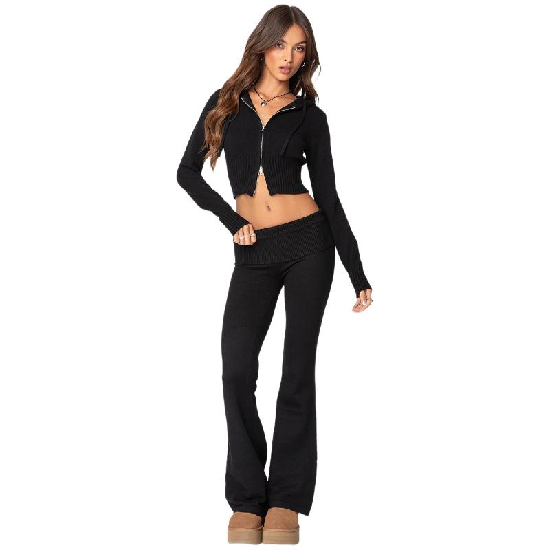 European and American fashion suit women's casual sports zipper hooded top trousers two-piece set women