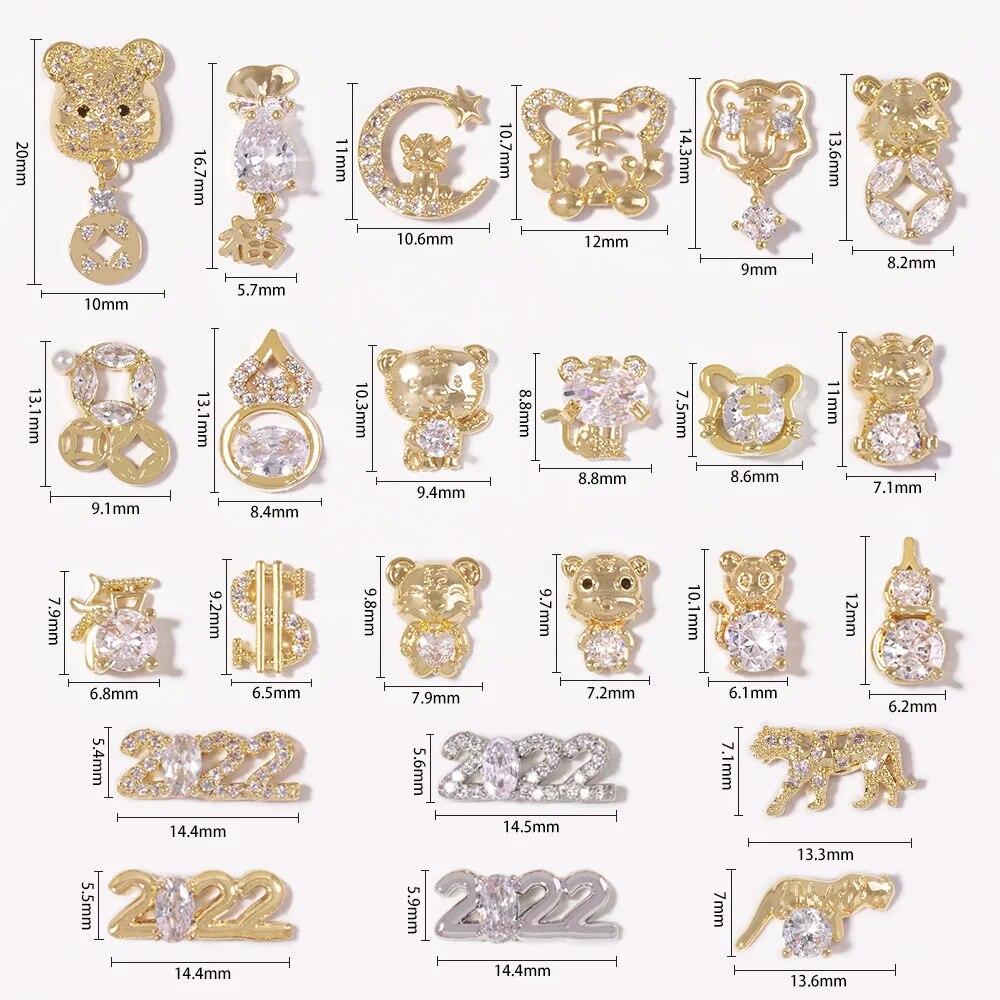 Chinese New Year 3D Nail Art Accessories Jewelry Decorations DIY Tiger Lucky Money Bag Crystal Red Gemstone Rhinestone Beads