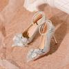 High Heels Women's Summer New Pointed Bow Rhinestone High-end Silver Wedding Shoes Thin Heel Light Mouth Single Shoes