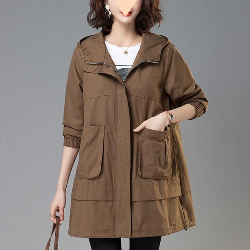 Женская свободная одежда средней длины на весну и осень, корейская ветровка, большая накидка, куртка с капюшоном, женский тренчкот