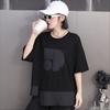 2025 Летняя хлопковая футболка женская с принтом асимметричная с коротким рукавом свободная