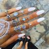 Women Bohemian Carved Unique Crystal Knuckle Rings Set 11 In 1