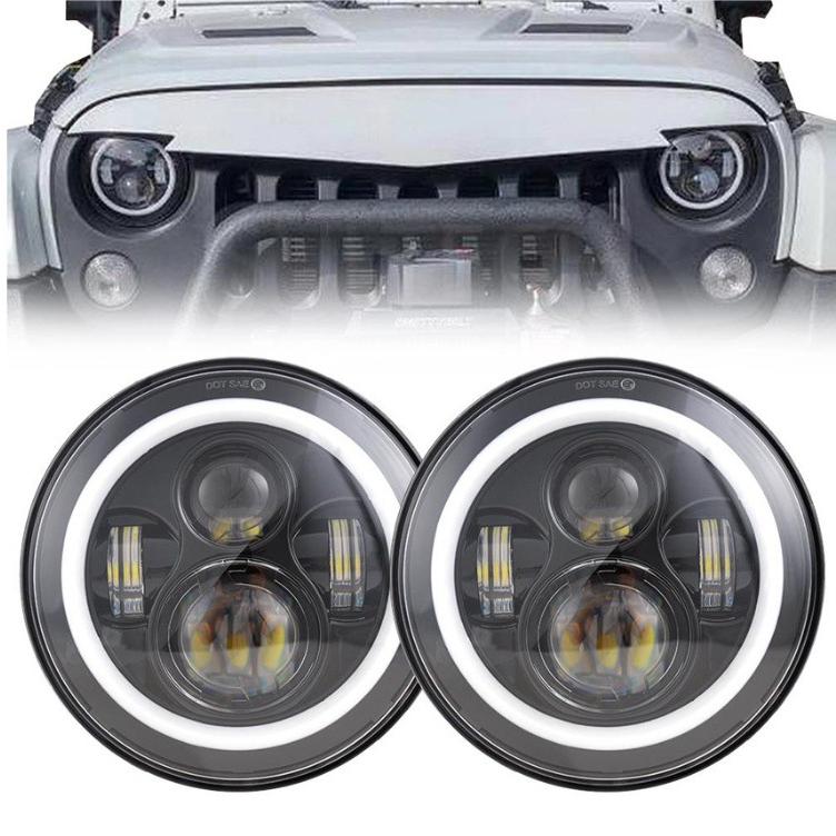 7-дюймовая круглая 4-ламповая светодиодная фара с угловым глазом для мотоциклов и внедорожников 12 В