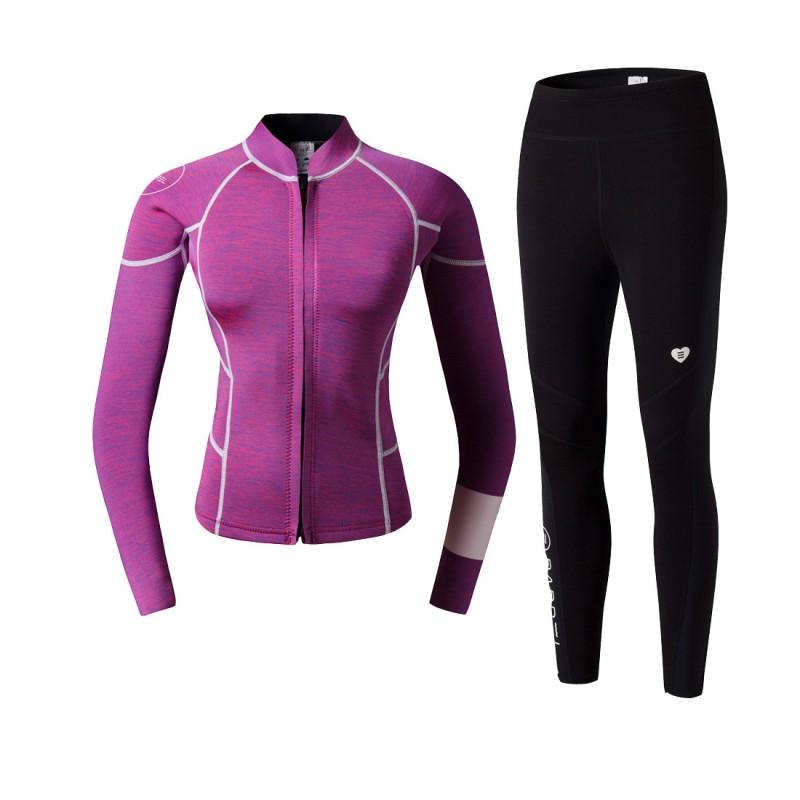 2mm Womens Wetsuit Top Bottom Set Snorkeling Diving Surfing UV Protection Thermal Warm Long Sleeve