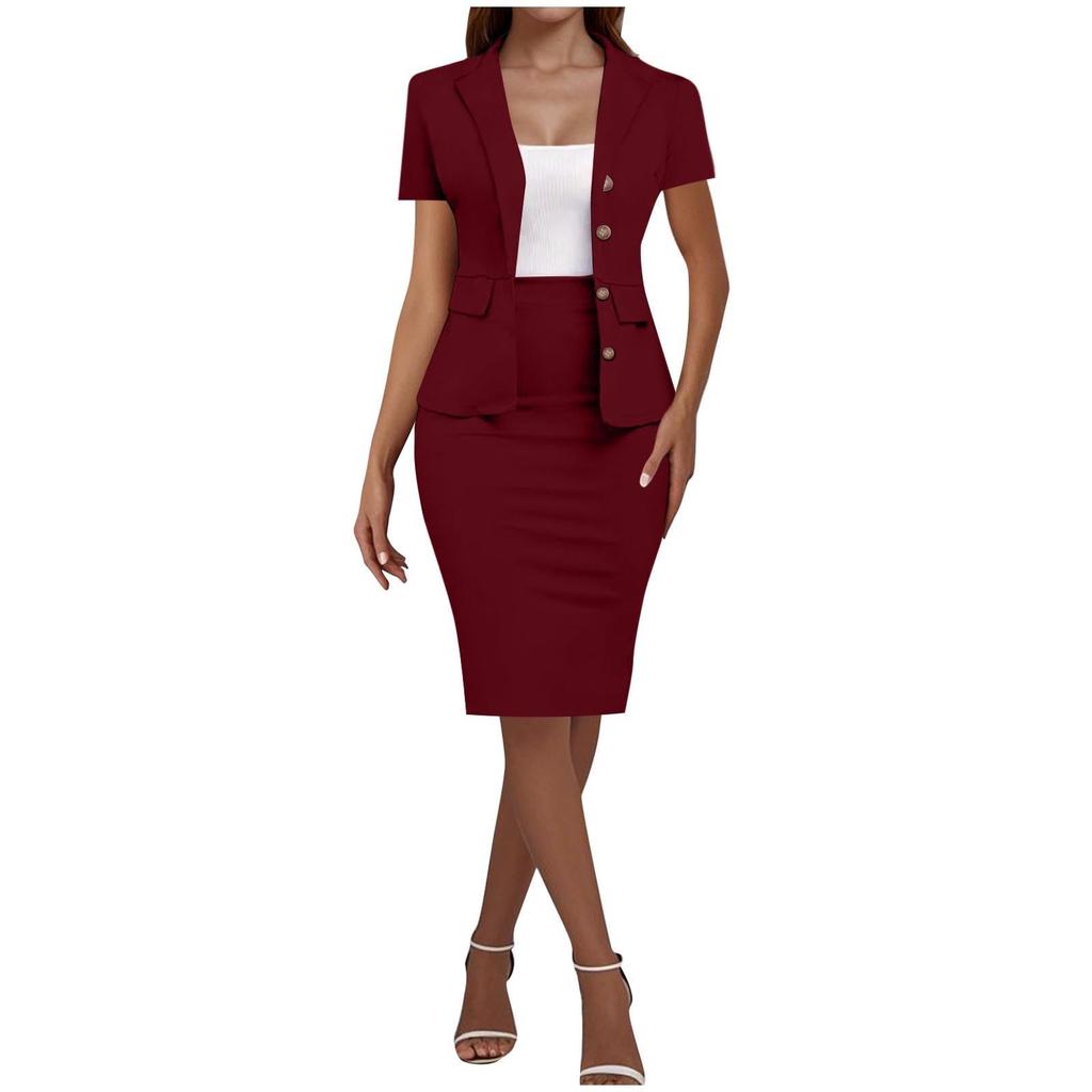 Women's Elegant Casual Outfits For Work Business Costume Pencil Skirt Suit Set