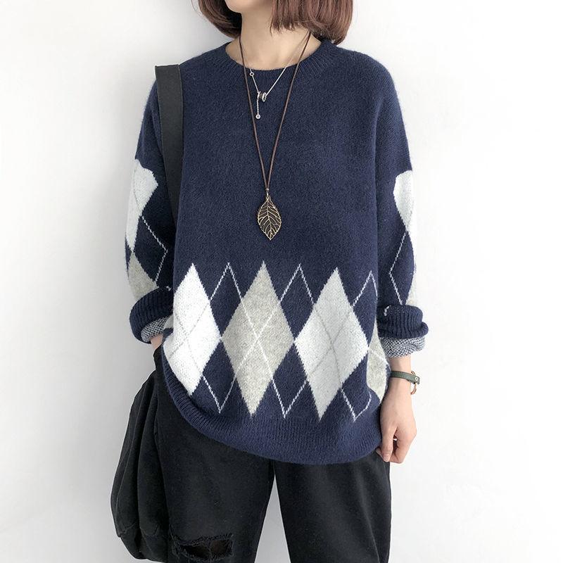 Spring and Autumn Women's Sweater Thickened Thermal Undercoat Medium Long Sweater Loose Pullover Long Sleeve Sweater