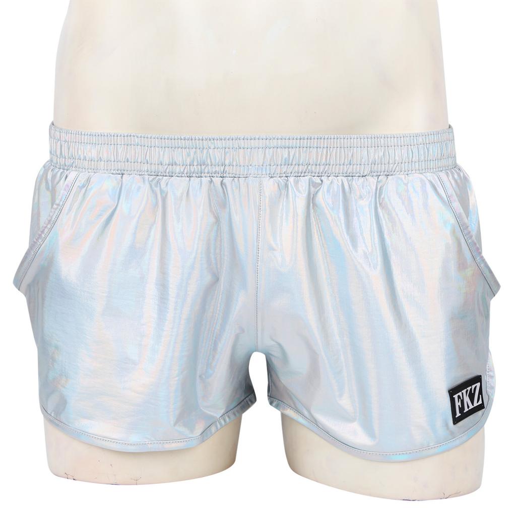 Men's Pants Shiny Metallic Low Rise Elastic Waistban Boxer Shorts Stage Performance Costume
