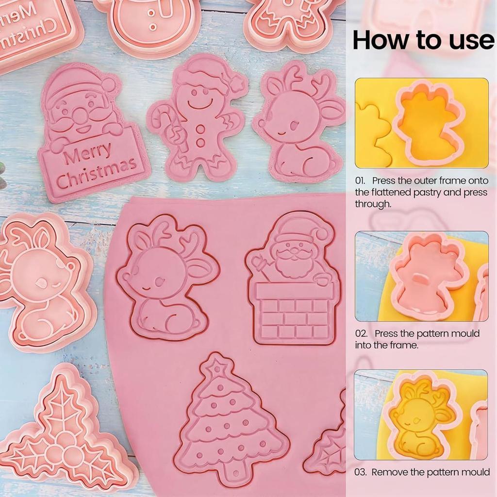 Christmas Cookie Cutter 8 Pieces Pie Press Mold Pressable Pastry Cutter Mold for Home Bakers Parents Beginners Party Planners