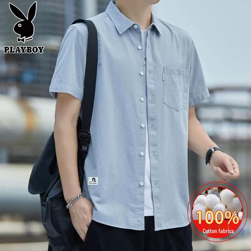 PLAYBOY Мужская рубашка с коротким рукавом из 100% хлопка