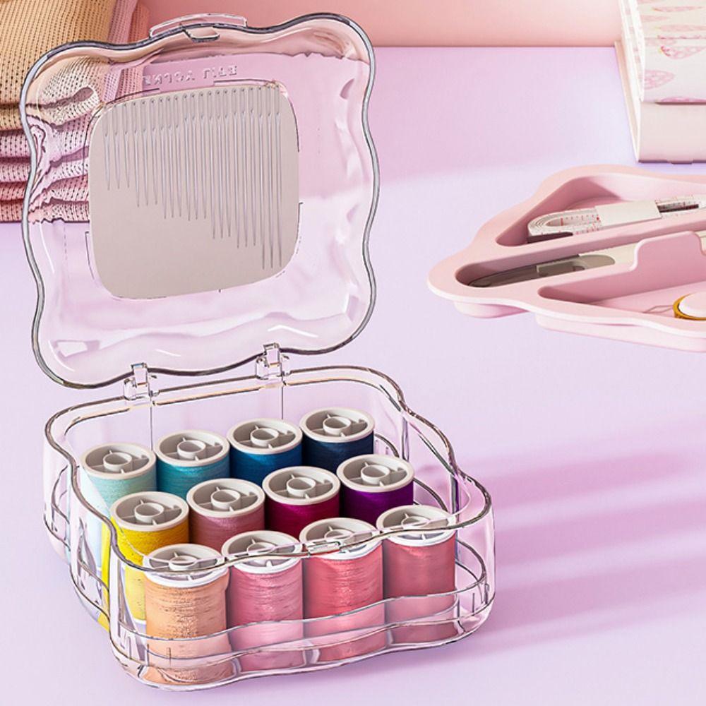 Portable Mini Sewing Box Set Partitioned Magnetic Needle Thread Box Hand Sewing Tool Kit Family