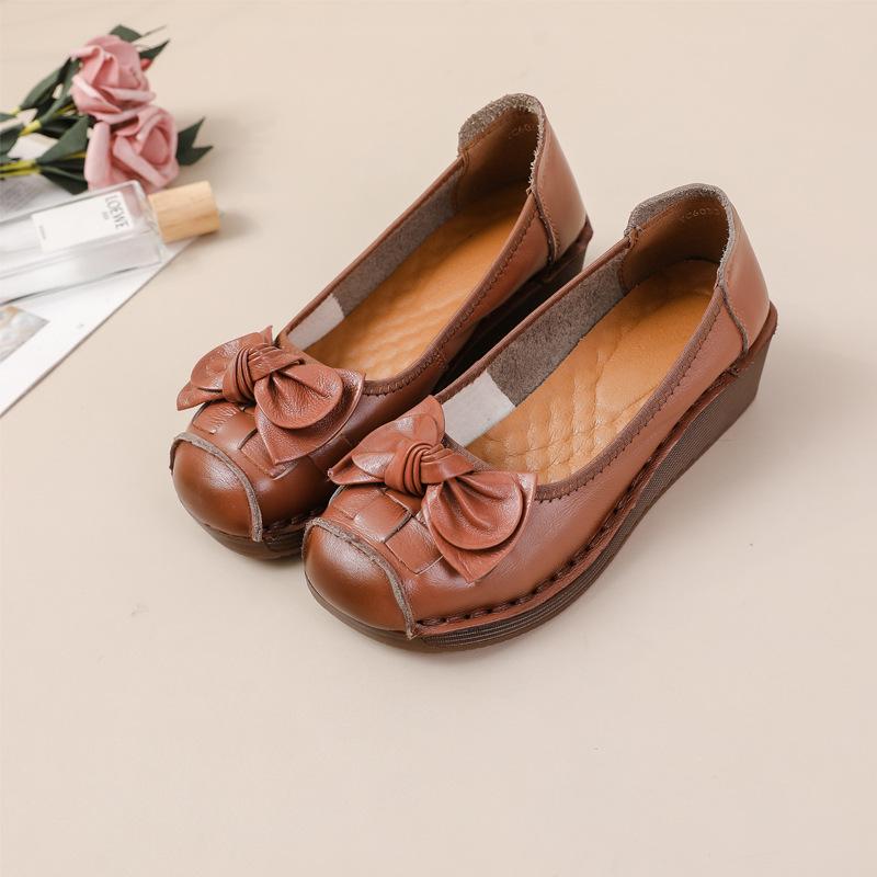 Новые ретро-лоферы из коровьей кожи женские балетки с бантом роскошные женские дизайнерские туфли с низкой мыской женские мокасины на танкетке