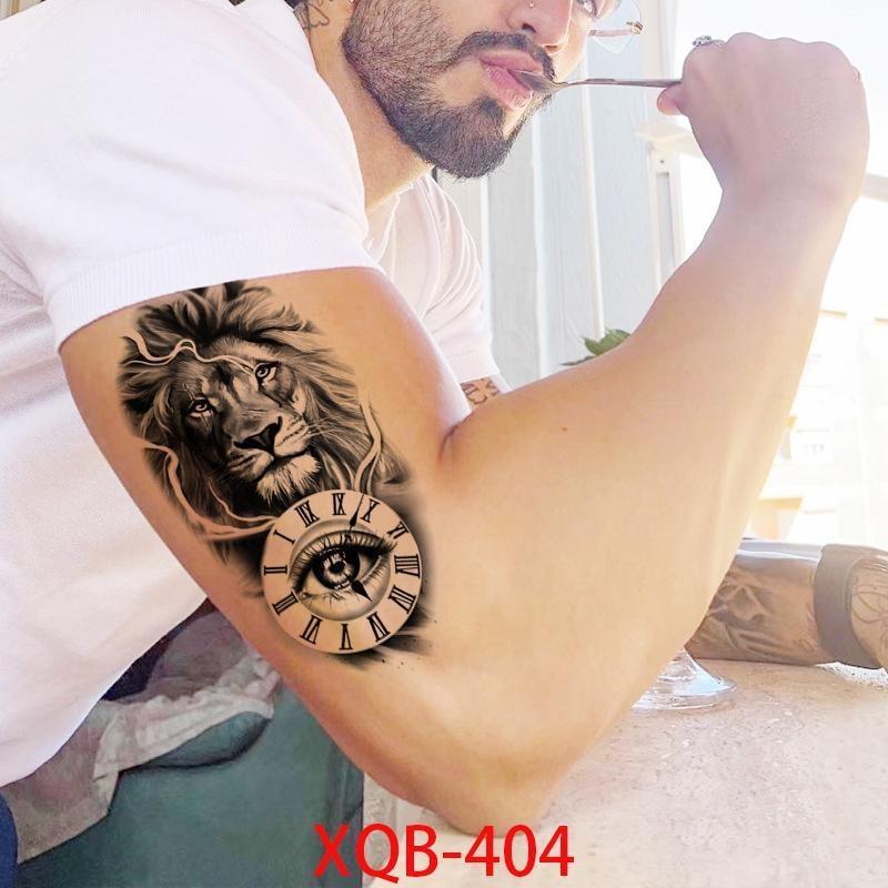 1 PC 210*114MM Cat Geometry Black Temporary Tattoos For Men Women Black Forest Skull Tiger Wolf Tattoo Sticker Evil Devil Arm Tattoo