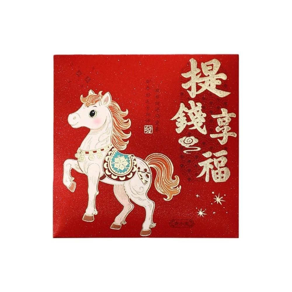 6pcs Chinese Style New Year Money Envelope Pony Stamp Lucky Red Pockets Gift Bag