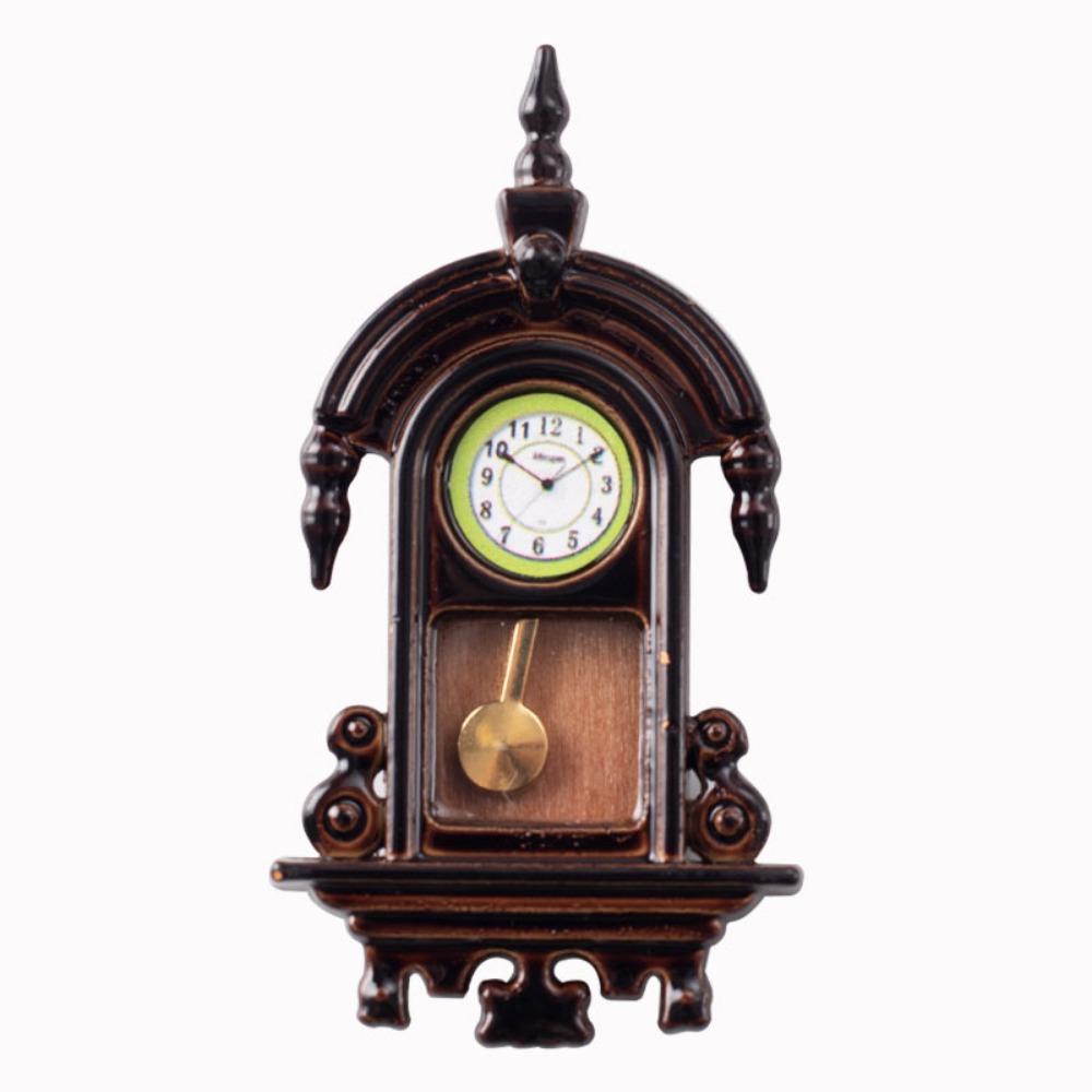 Movable Pendulum Dollhouse Wall Clock Wooden Design Pendulum Clock Study Room Decor