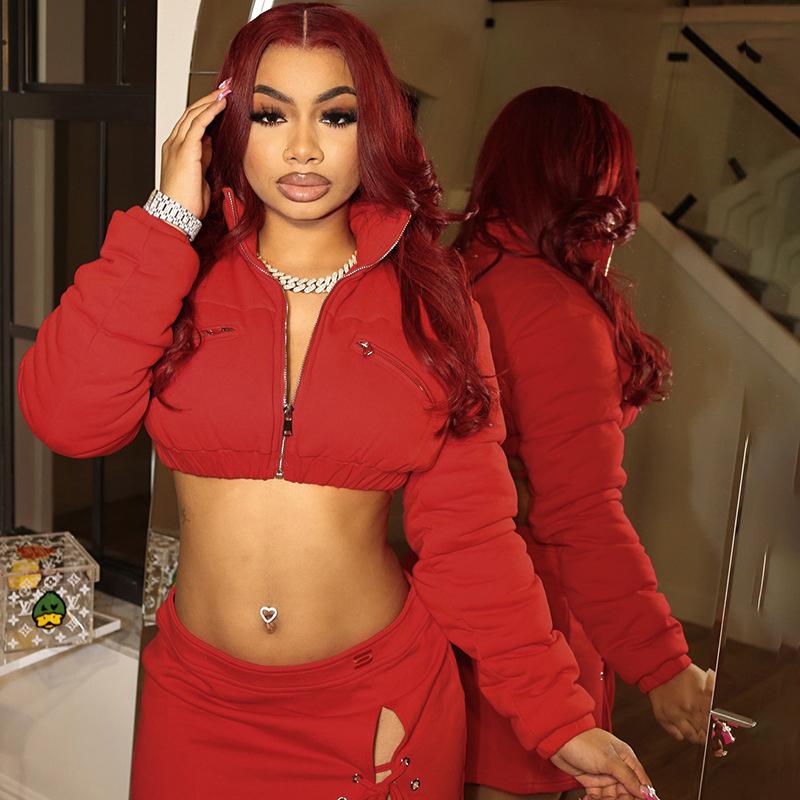 BKQU Зимняя теплая куртка-пуховик для женщин с хлопковой подкладкой, модная короткая парка с длинным рукавом и молнией, утолщенная укороченная куртка-пуховик Y2K