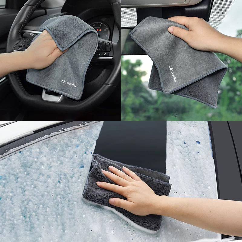 NTHX6 1Pcs Suede Car Wash Towel Microfiber Cleaning Rag Cloth For Skoda Octavia RAPID Superb Fabia Kodiaq Kamiq Karoq Auto Accessories