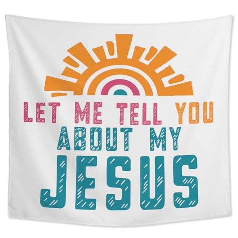 Talks About My Jesus Tapestry, Christian Colorful Sun Slogan Wall Hanging, Bedroom Dormitory Home Decor