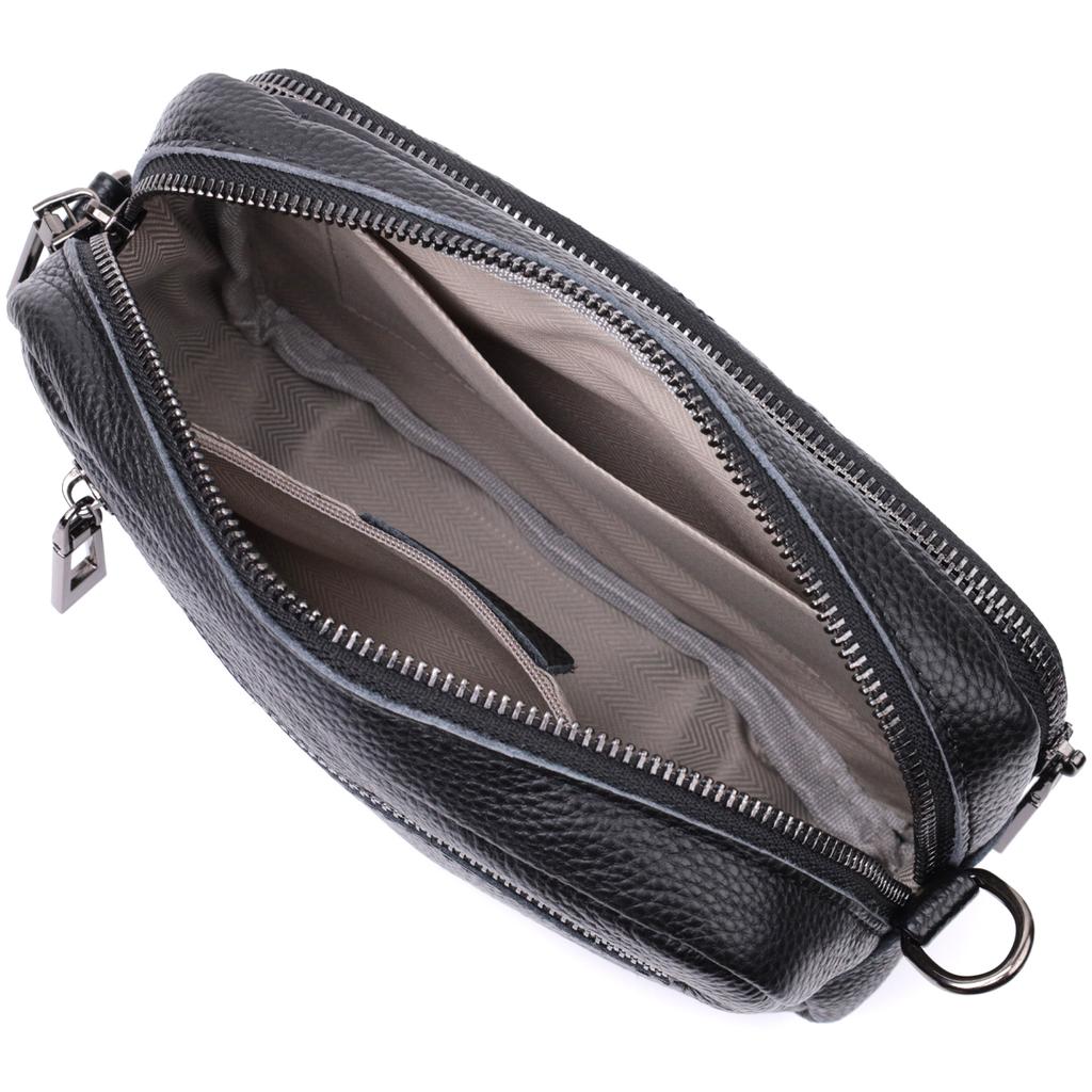 Women's Bag Stitched with Diamonds On the Front Side Made of Genuine Leather Vintage 22634 Black