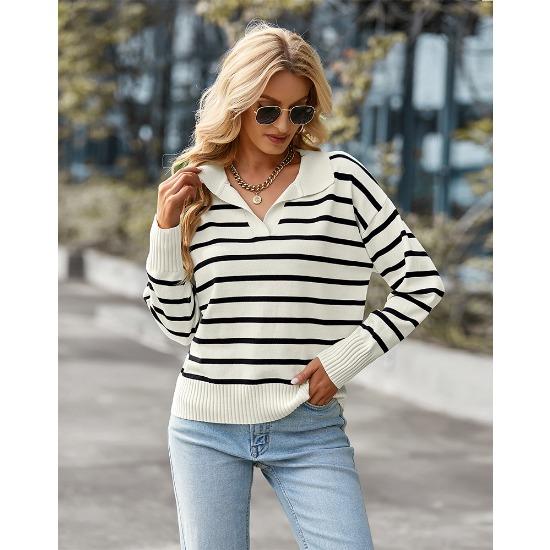 Осенне-зимний женский свитер, полосатый свитер, мягкие удобные теплые повседневные топы с длинными рукавами