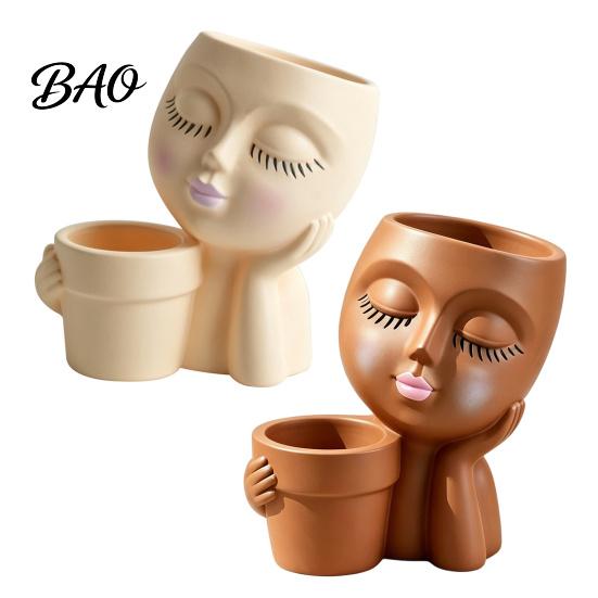 Succulents Planter Creative Eyelash Doll Planter, Cute Sleeping Face Ceramic Pot with Double Indoor Plant Holes, Kawaii Desktop Decor for Office Desk,