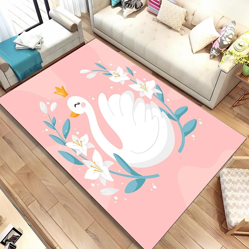 HD Cartoon Cute Swan Cygnus Area Rug,Carpet Rug for Living Room Bedroom Sofa Doormat Decoration, Kids Play Non-slip Floor Mat 3D
