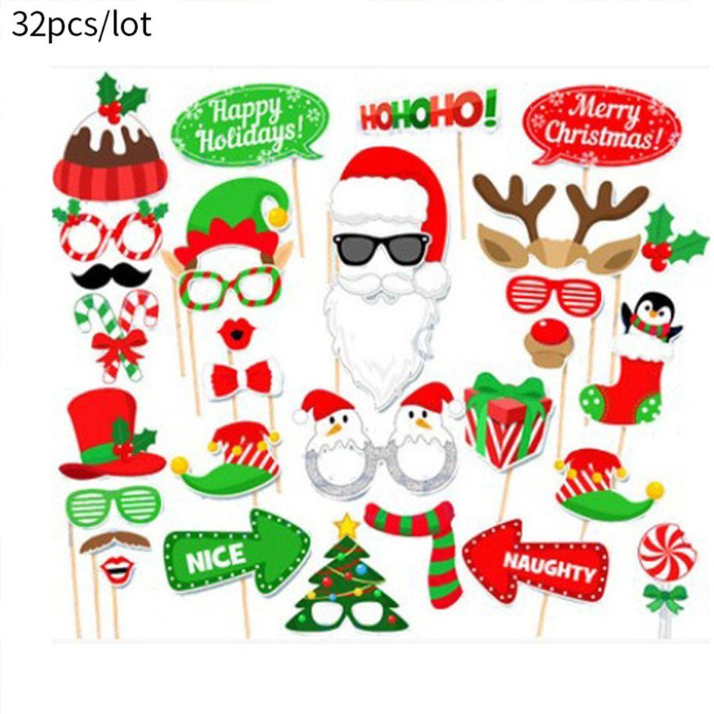 Self-adhesive New Year Carnival Photo Props Christmas Decorations Cartoon Card Party Supplies