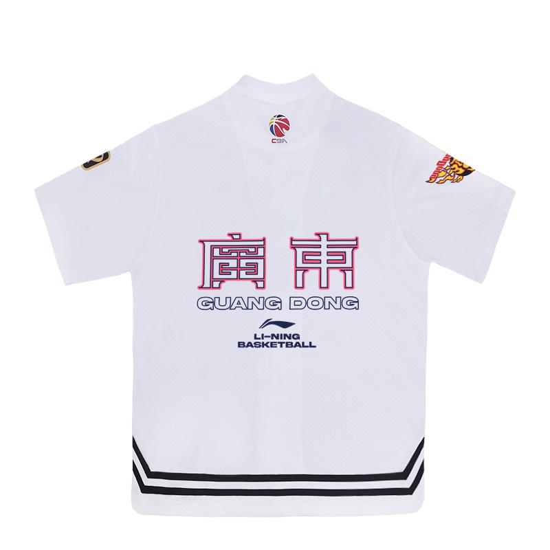 Li-Ning Cba Series Guangdong Team Quick-Dry Polo Letter Vintage Basketball Short Sleeve Shirt Unisex Shirts White ATSU999-1