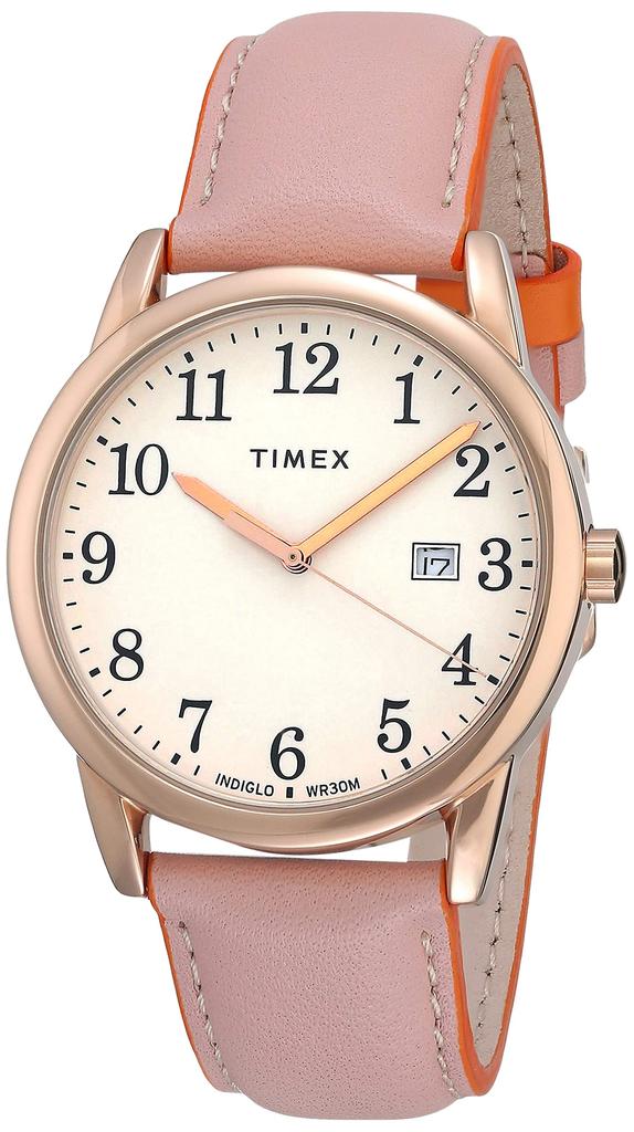 Timex Men's Easyreader Leather Strap 38mm Watch In Blush/Orange